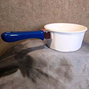 Princess House Nouveau 1 1/2 Quart Saucepan White Blue Handle *NO LID*